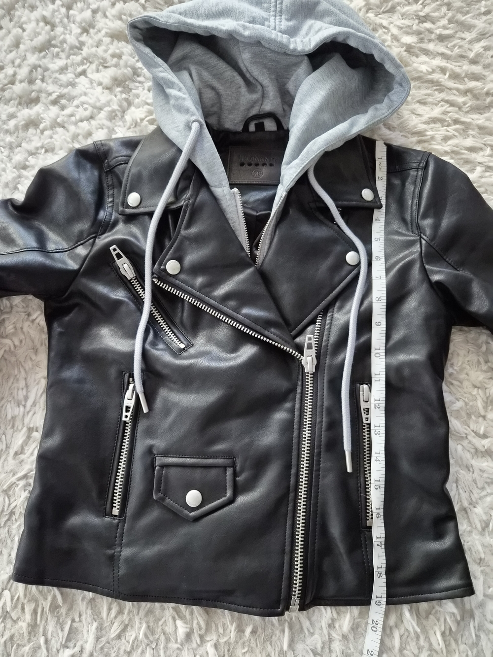 [BLANKNYC] Black Faux Leather Hooded Moto Jacket - Size XS - Picture 7 of 16
